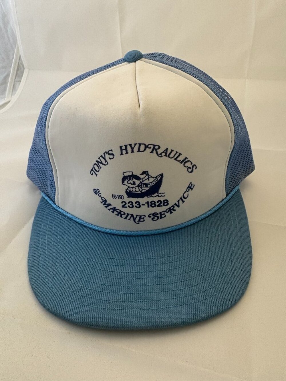 Vintage Tony’s Hydraulics Marine Service Trucker Hat Blue White Rope Snapback